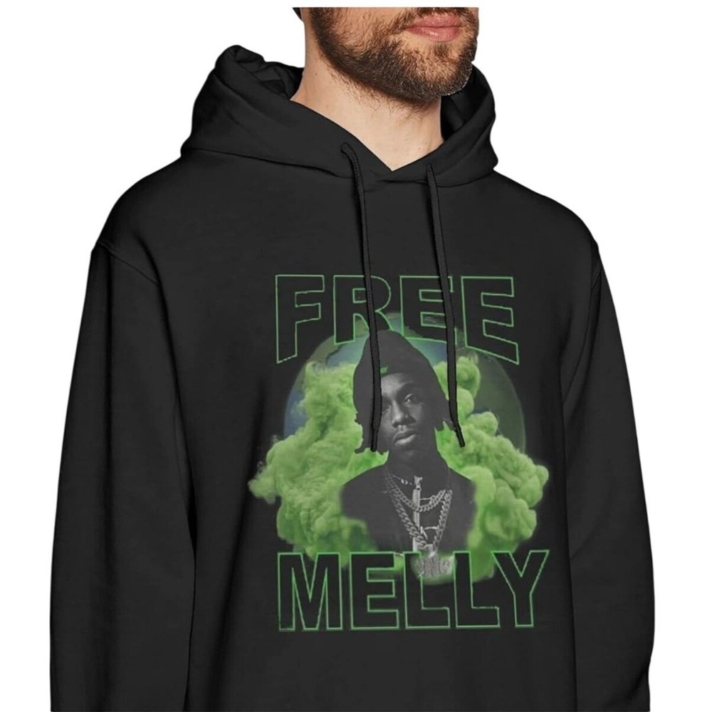 YAAN Free Melly Graphic Hoodie Pullover Sweatshirt‎ Black Hip Hop L